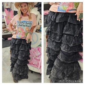 A Rare Bird Black Ruffled Waterfall Tier Pants